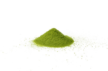 Pile of green tea powder isolated on a transparen png.