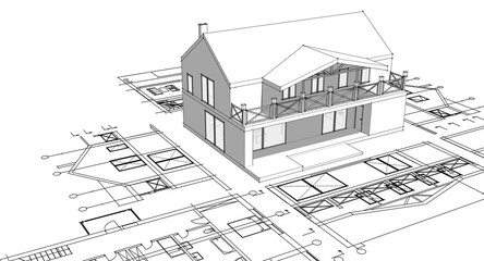 house architectural project sketch 3d illustration	
