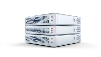 Fototapeta premium Illuminated servers, three white servers with red and blue lights in a data center