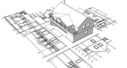 house architectural project sketch 3d illustration	

