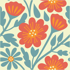 Botanical floral pattern with wildflowers and leaves, vector background with flowers.Summer flowers, Vector seamless pattern.