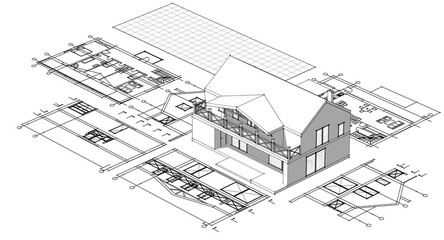 house architectural project sketch 3d illustration	
