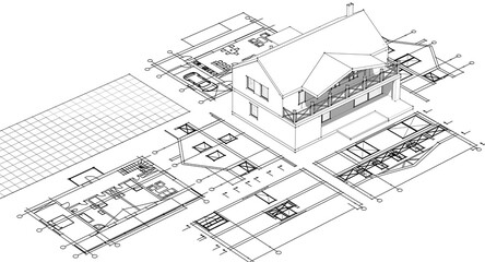 house architectural project sketch 3d illustration	
