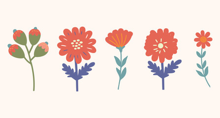 Collection of wildflowers icon. Vector illustration colorful flowers on white background. 