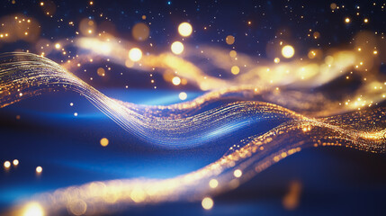Abstract digital background electromagnetic wave background Innovation digital wave, information technology background and green luxury background with golden line decoration and curve light effect
