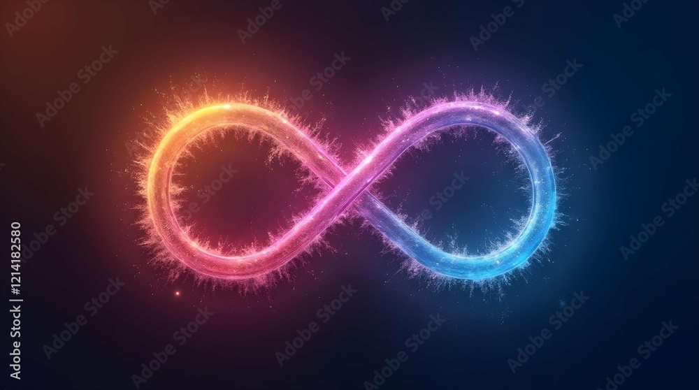 Poster a surreal and atmospheric photograph captures a glowing red infinity symbol hovering above a misty l