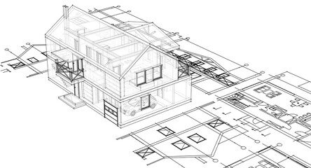 house architectural project sketch 3d illustration	
