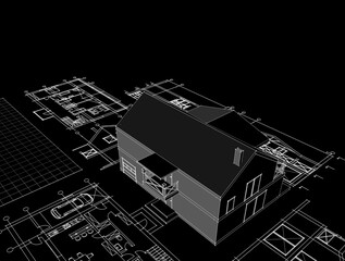 house architectural project sketch 3d illustration	
