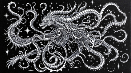 Mythical Dragon with a Mysterious Aura in a Starry Night Background