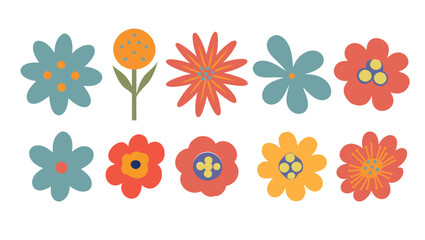 Obraz premium Set of flowers,Abstract botanical colorful wildflowers icon,Vector illustration symbol style.