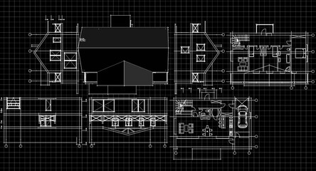 house architectural project sketch 3d illustration	
