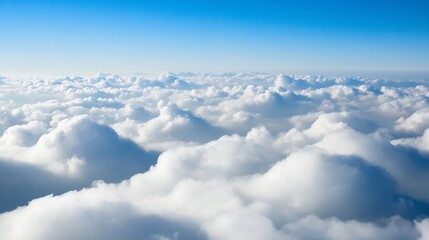 Serene Aerial View of Fluffy White Clouds Expanding Across the Clear Blue Sky : Generative AI