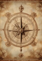 Fototapeta premium Antique nautical map with compass rose and decorative border, old, vintage, border