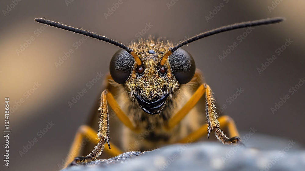Poster macro portrait of insect with detailed antennae and intense eyes : generative ai