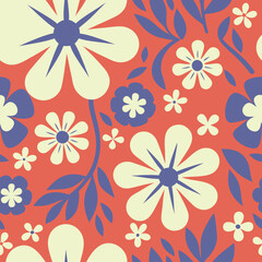 Botanical floral pattern with wildflowers and leaves, vector background with flowers.Summer flowers, Vector seamless pattern.