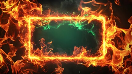 Fiery Frame Encircling Green Glowing Ember