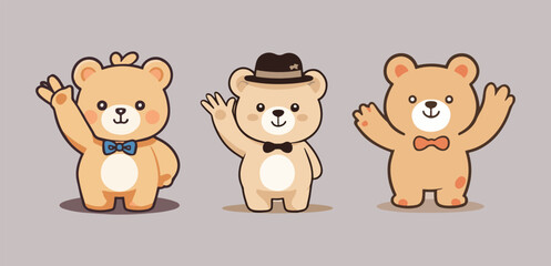 WebCute Bear Stands in Hat And Waving Hand Cartoon Vector Icon Illustration Animal Nature Isolated Flat 