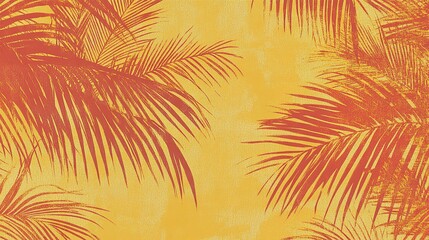 Obraz premium Red and orange palm leaves on a textured yellow background.