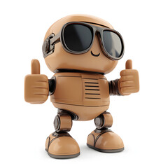 A mini robot giving a thumbs-up while wearing sunglasses 3D icon