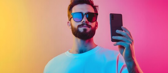 influencer or streamer young mam with mobile phone