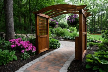 a diy garden trellis project featuring a beautifully crafted wooden trellis