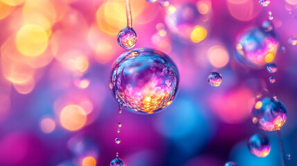 Obraz premium Colorful water droplets creating a vibrant atmosphere in a dreamy setting