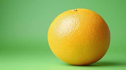 Single Ripe Orange on Green Background, Close-up Studio Shot