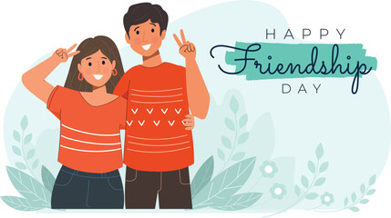 Fototapeta na wymiar Happy Friendship Day Couple Illustration Design A couple enjoying Friendship Day with gifts and joyful expressions.