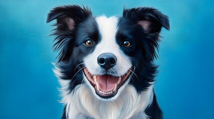 Fototapeta premium Happy Border Collie Portrait Against Blue Background