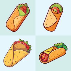 cartoon burrito vector illustration in colorful grid - a vibrant illustration of four burrito, perfect for logos, icons and, food themed designs