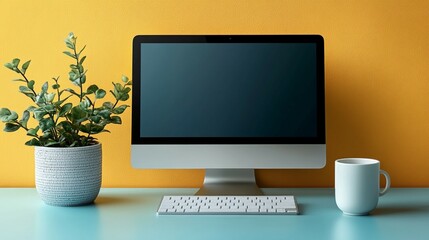 Computer on Solid Background