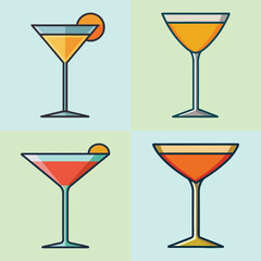 cartoon cocktail glass vector illustration in colorful grid - a vibrant illustration of four cocktail glass, perfect for logos, icons and, food themed designs
