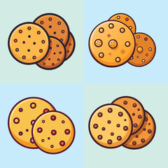 Fototapeta premium cartoon cookies vector illustration in colorful grid - a vibrant illustration of four cookies, perfect for logos, icons and, food themed designs