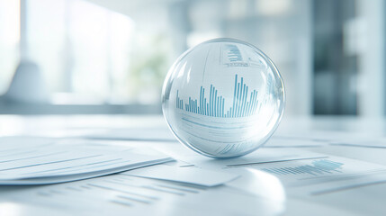 Crystal Ball Reflecting Business Charts on Documents in an Office Setting
