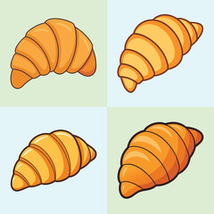 cartoon croissant vector illustration in colorful grid - a vibrant illustration of four croissant, perfect for logos, icons and, food themed designs