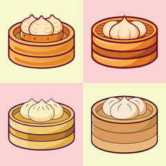 cartoon dim sum vector illustration in colorful grid - a vibrant illustration of four dim sum, perfect for logos, icons and, food themed designs