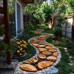 Obraz premium a diy garden pathway project showcasing a beautifully designed garden path m