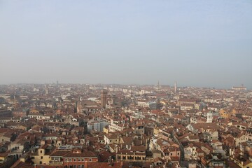 Aerial view of Venice's historic architecture.