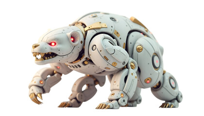 White and Gold Robot Bear on a Black Background