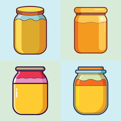 cartoon honey jar vector illustration in colorful grid - a vibrant illustration of four honey jar, perfect for logos, icons and, food themed designs