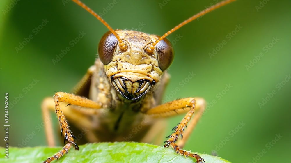 Poster macro shot of cricket on leaf capturing intricate details of its natural habitat : generative ai