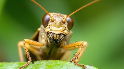 Fototapeta premium Macro Shot of Cricket on Leaf Capturing Intricate Details of Its Natural Habitat : Generative AI