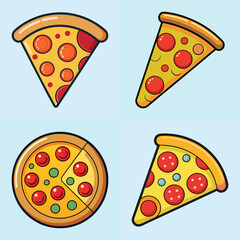 cartoon pepperoni pizza vector illustration in colorful grid - a vibrant illustration of four pepperoni pizza, perfect for logos, icons and, food themed designs