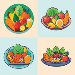 cartoon roasted vegetables vector illustration in colorful grid - a vibrant illustration of four roasted vegetables, perfect for logos, icons and, food themed designs