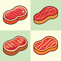 cartoon steak vector illustration in colorful grid - a vibrant illustration of four steak, perfect for logos, icons and, food themed designs