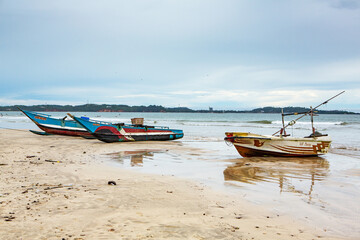 Fototapeta premium Traditional colorful boats in sri lanka on the coast of the indian ocean.