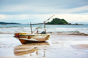 Fototapeta premium Traditional colorful boats in sri lanka on the coast of the indian ocean.