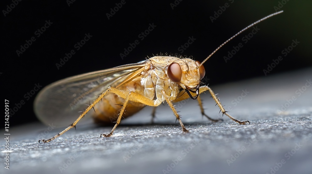 Poster close up of orange colored insect with wings on surface : generative ai