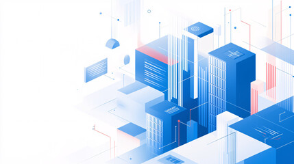Fototapeta premium A conceptual futuristic digital city with blue geometric buildings floating in a high-tech network-driven environment with data connections 