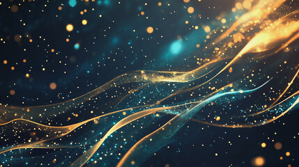 Abstract digital background electromagnetic wave background Innovation digital wave, information technology background and green luxury background with golden line decoration and curve light effect